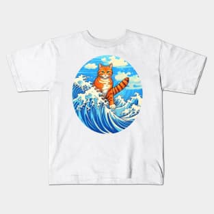 Surfing cat #cat Kids T-Shirt